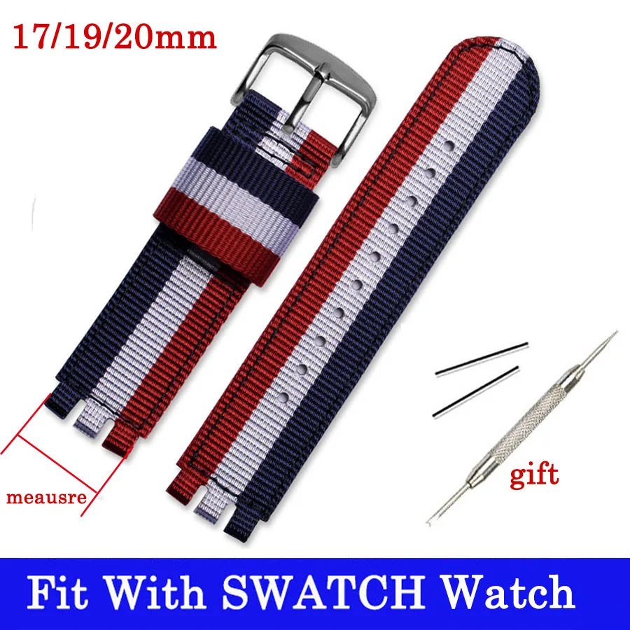 Fabric Nylon Watchband for SWATCH Watch Strap 17 19 20mm Bracelet