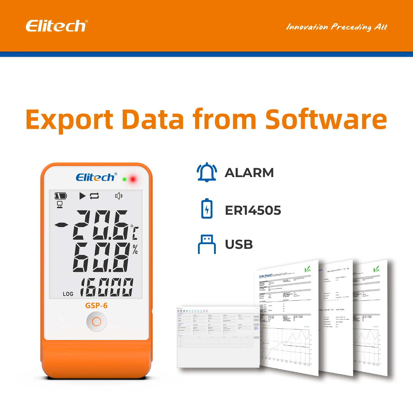Elitech GSP-6 온도 습도 데이터 기록기, 온도 기록기, 백신용 온도 모니터, 16000 포인트 냉동 콜드 체인