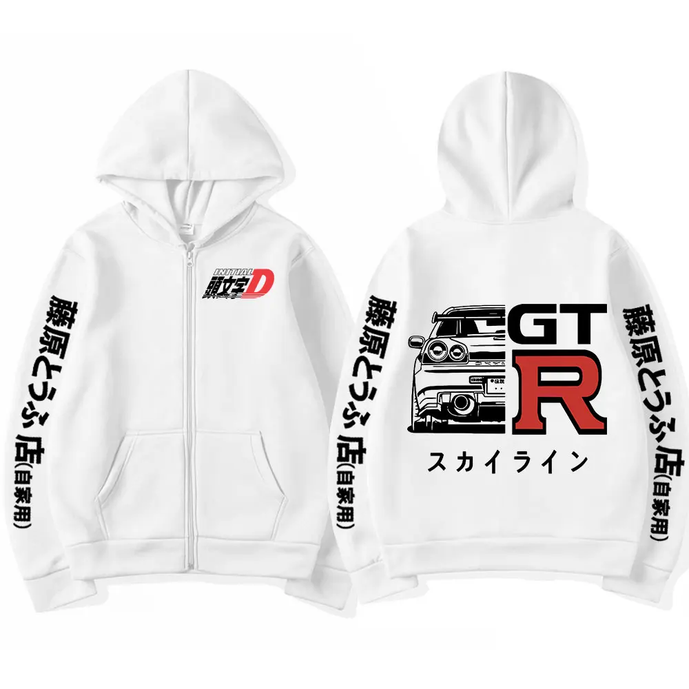 Anime Initial D Hoodies Drift AE86 GTR Print Zipper Jacket Hip Hop Streetwear Sweatshirts Men Women Casual Y2K Hooded Cardigan 2