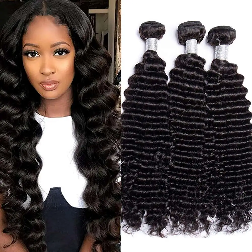 

Deep Wave Bundles Human Hair Brazilian Weaving 32 Inch Virgin Hair Extensions Wet And Wavy 1/3/4 Pcs Curly Human Hair Bundles