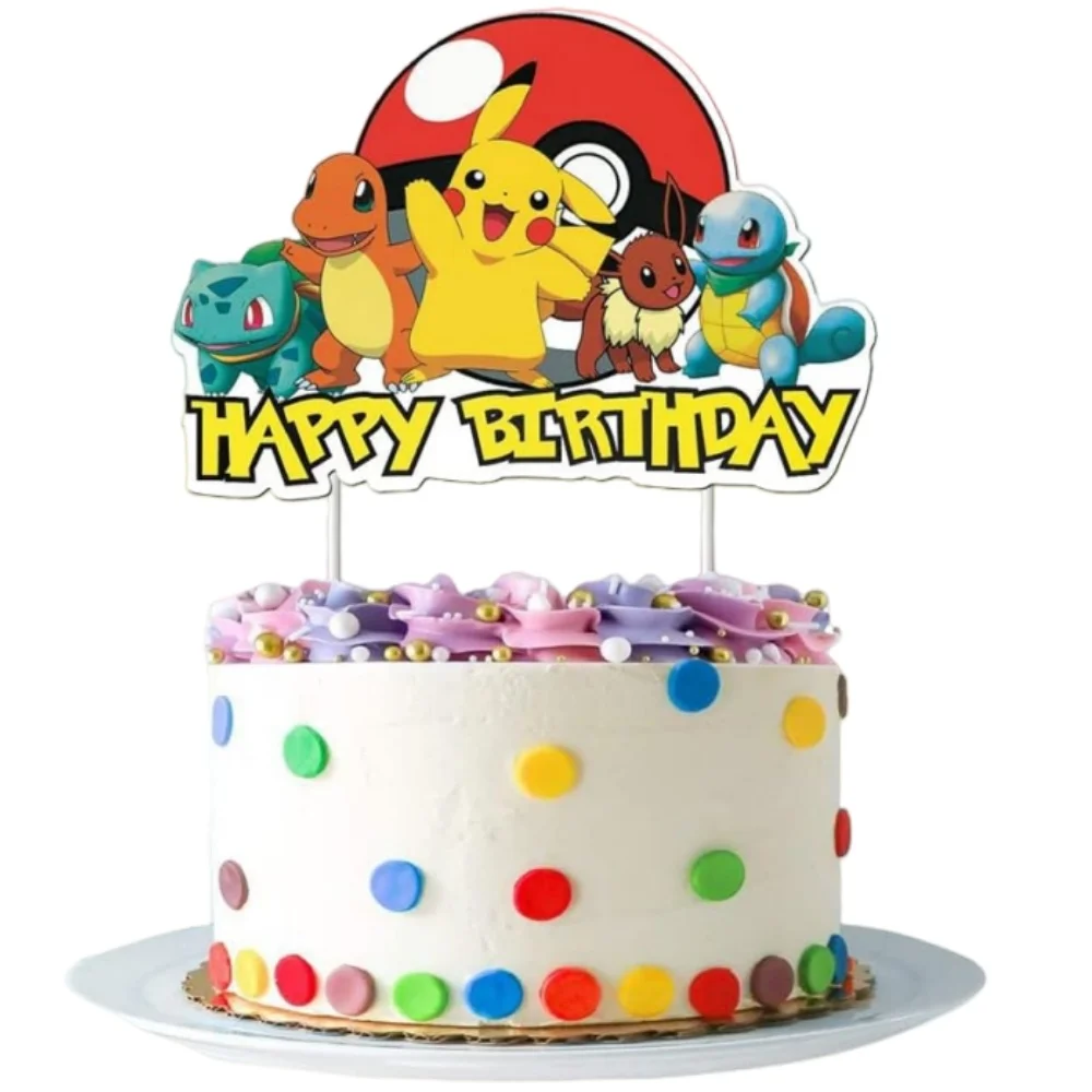 Pokemon Happy Birthday Cake Toppers Cartoon Pikachu Cupcake Topper For Kids Birthday Party Cake Flag Decorations Baby Shower
