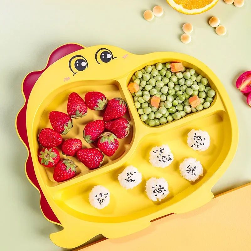 

Небольшая Антибактериальная детская посуда из бамбукового волокна, набор из 4 предметов, детская тарелка для цыплят, разделенная тарелка с медведем для детского сада