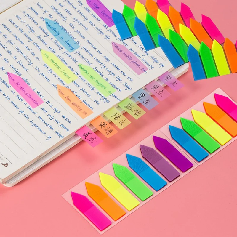 

100 Sheets Fluorescent Translucent Sticky Notes Arrow Colourful Classification Sticky Notes Shaped Index Stickers
