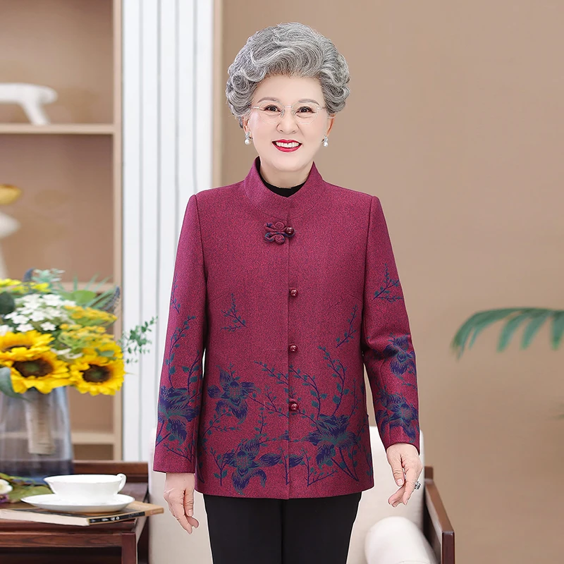 

Long Sleeve Cardigan for Elderly Women, Casual Coat, Female Tops, Grandmother Jacket, Short Outerwear, Spring, Autumn, New, 5XL