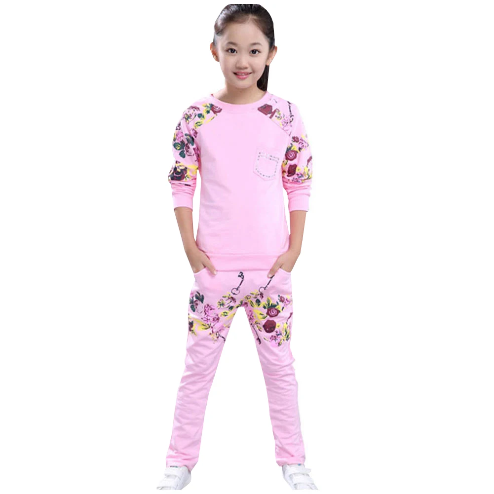 Survêtements pour enfants, vêtements de sport décontractés pour filles 2 pièces, veste à manches longues + pantalon de survêtement, ensemble de tenue en coton, combinaisons de Jogging pour adolescents