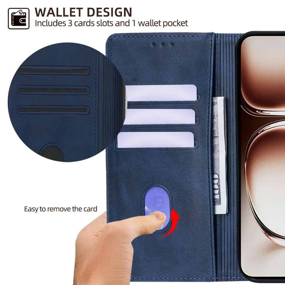 Leather Magnetic Flip Wallet Case with Card Slots and Holster - Protective Cover