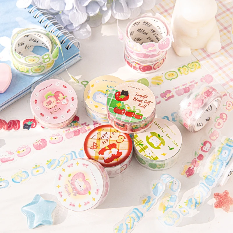 Cute Fruit Sweetheart Series Flash Decoration Adhesive Tape Handbook DIY Scrapbooking Journal Collage Material Sticker Kids Gift 2