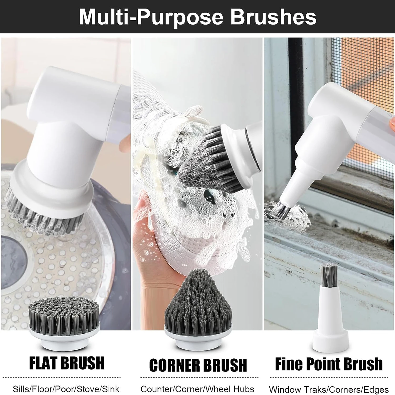 Electric Spin Scrubber,Power Scrubber Cleaning Brush,Handheld Shower Cleaner,Cordless Power Spinning Scrub Brush with 2 Rotating Speeds and 6