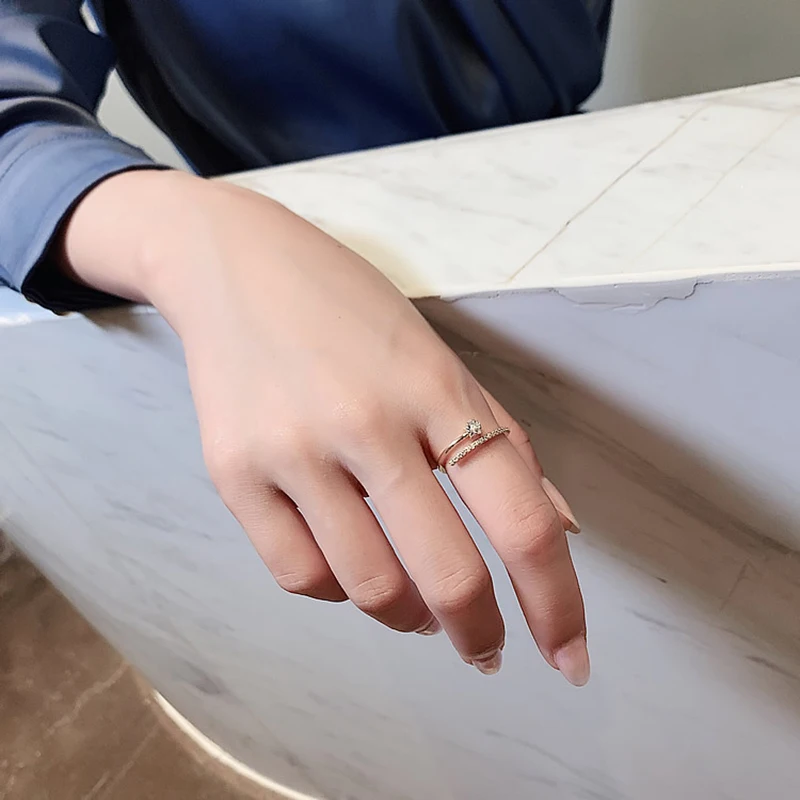 Gold Color Ring Minimalist Exquisite Zircon Gold Color Star Open Rings For Woman Fashion Korean Jewelry Luxury Wedding Party Unusual Girl's Ring