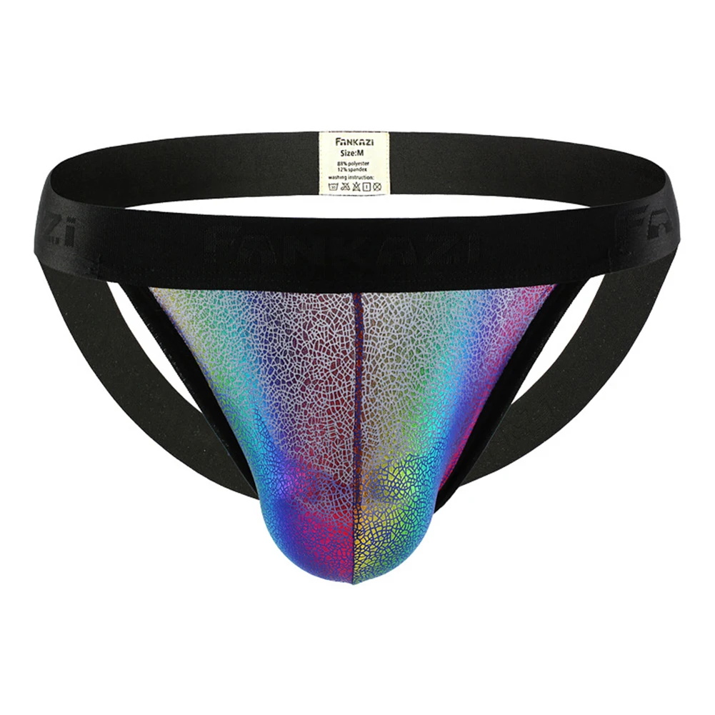 

Sexy Mens Elastic Briefs Low Rise Thongs G-string Panties Shiny Rainbow Underwear Jockstrap Seamless Bikini Underpants Lingerie