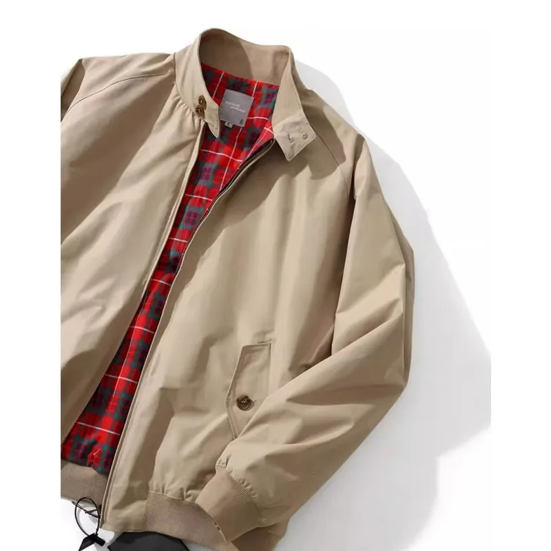 Frühling Herbst Herrenjacke Amerikanischer Retro-Stil Dünner Stehkragen Langarm Herren-Oberbekleidung Einfarbig Vielseitige Männerjacke – Detail 6