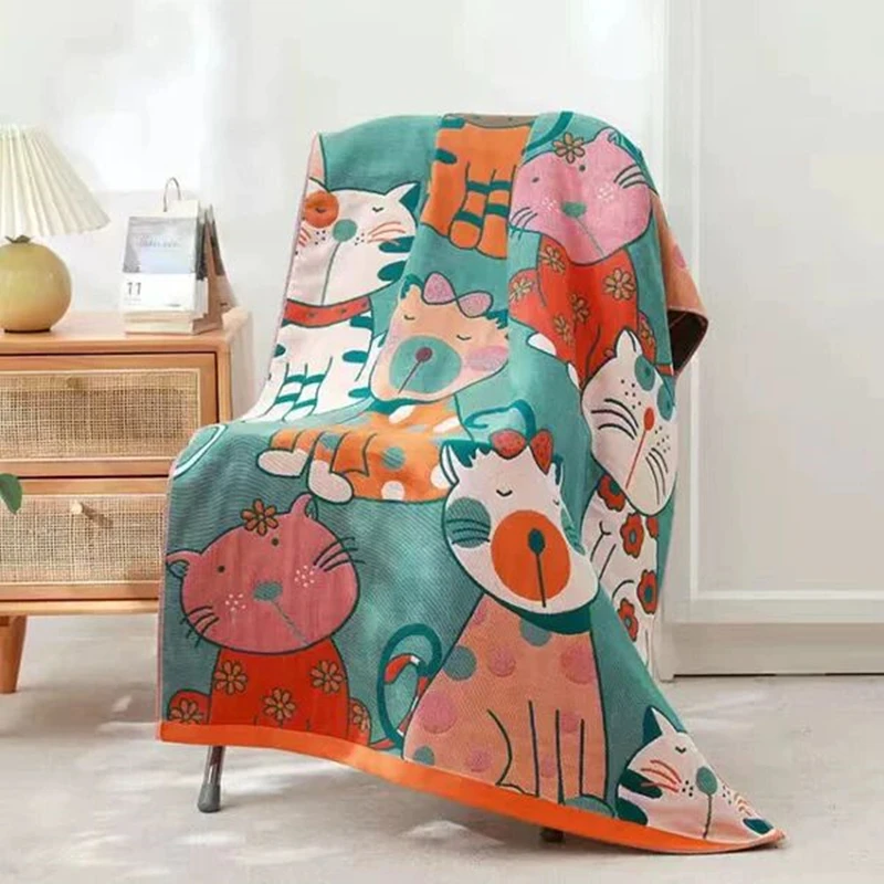 Bath Towel Flora Cartoon Cotton Big Towels 80*160 For Kids Men Women Bathroom Luxury Five-layer Gauze Reusable