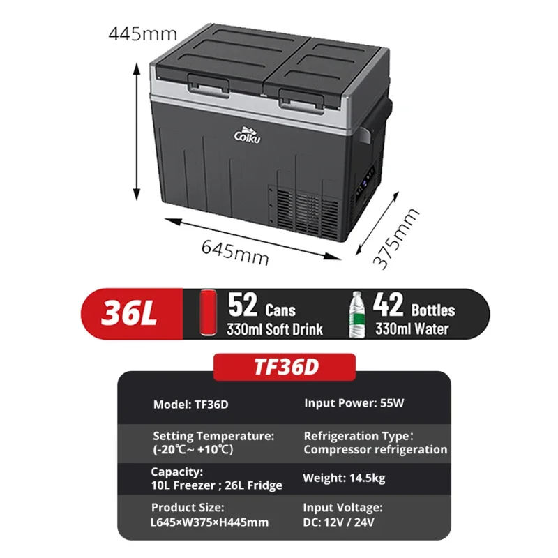 Facetory Price Electric Cooler Box Car 12V Dual Zone Fridge 36L Dual Zone Truck Refrigerator for Camping Outdoor Trip