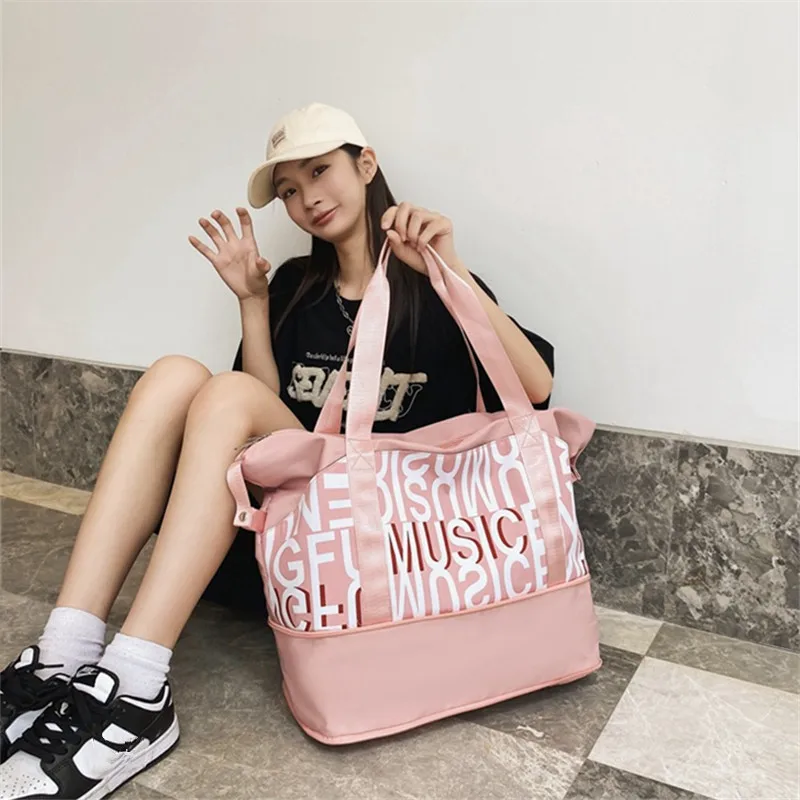 2024 New Letter Print Sports Bag Waterproof Fitness Gym Handbags Large Capacity Travel Bag Free Expansion Dry Wet Travel Tote 3