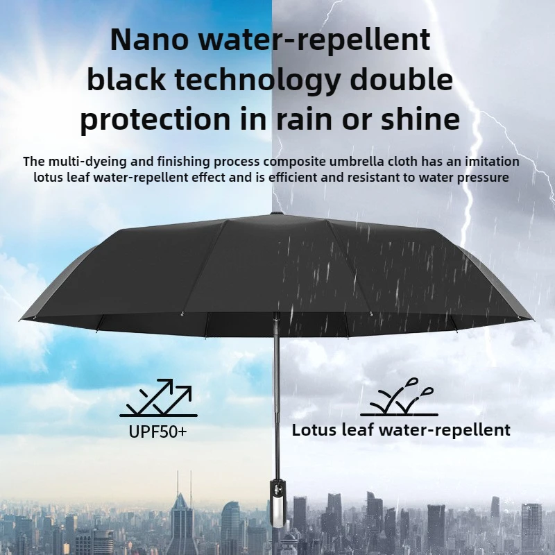 Portable 10 Bone Ribs Fully Auto Control Folding UV Protection Compact Travel Wind & Rain Resistance Large Size Rain Umbrellas