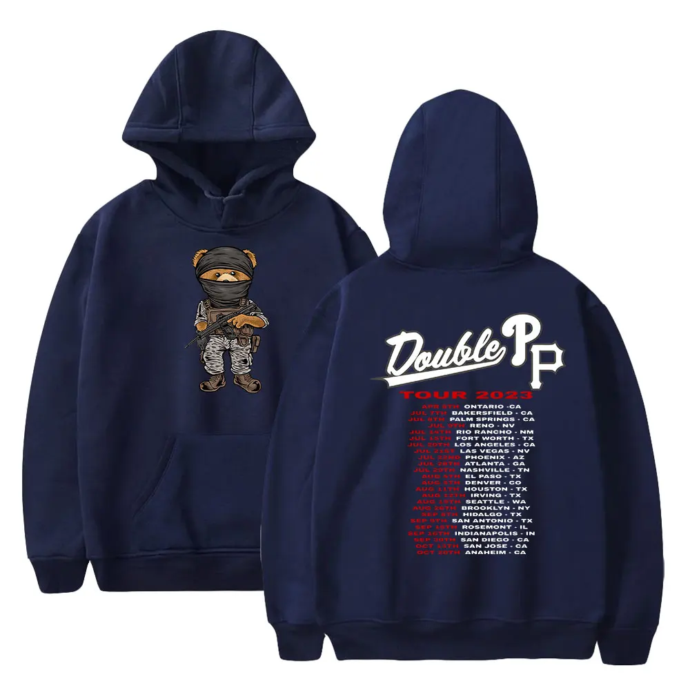 thumbnail image 1 of Sudadera con capucha Peso Pluma Double Pp 2023 Tour Hoodle Rapper Touring Merch Print Unisex Moda Divertida Casual Estilo HipHop, 1 of 5