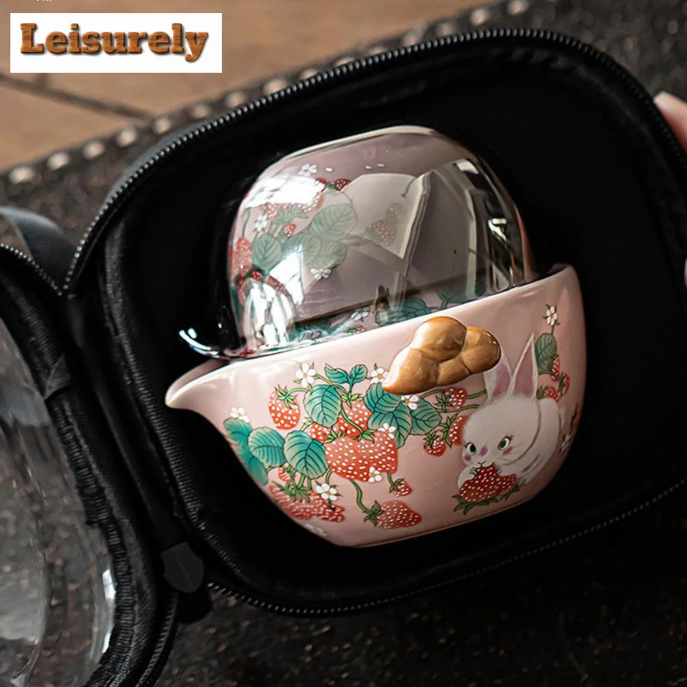 Cream Ru Kiln Porcelain Quick Guest Tea Set Kit Handmade 1 Pot 2 Cups Tea Maker Portable Travel Tea Services Bags Accessories