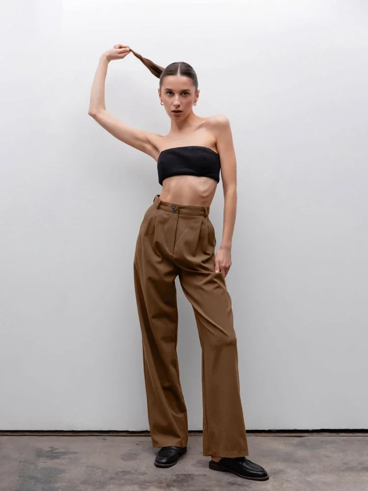 

Brown Autumn Baggy Pants For Women Clothing High Waist Trousers Pockets Pantalones De Mujer Straight Casual Roupas Femininas