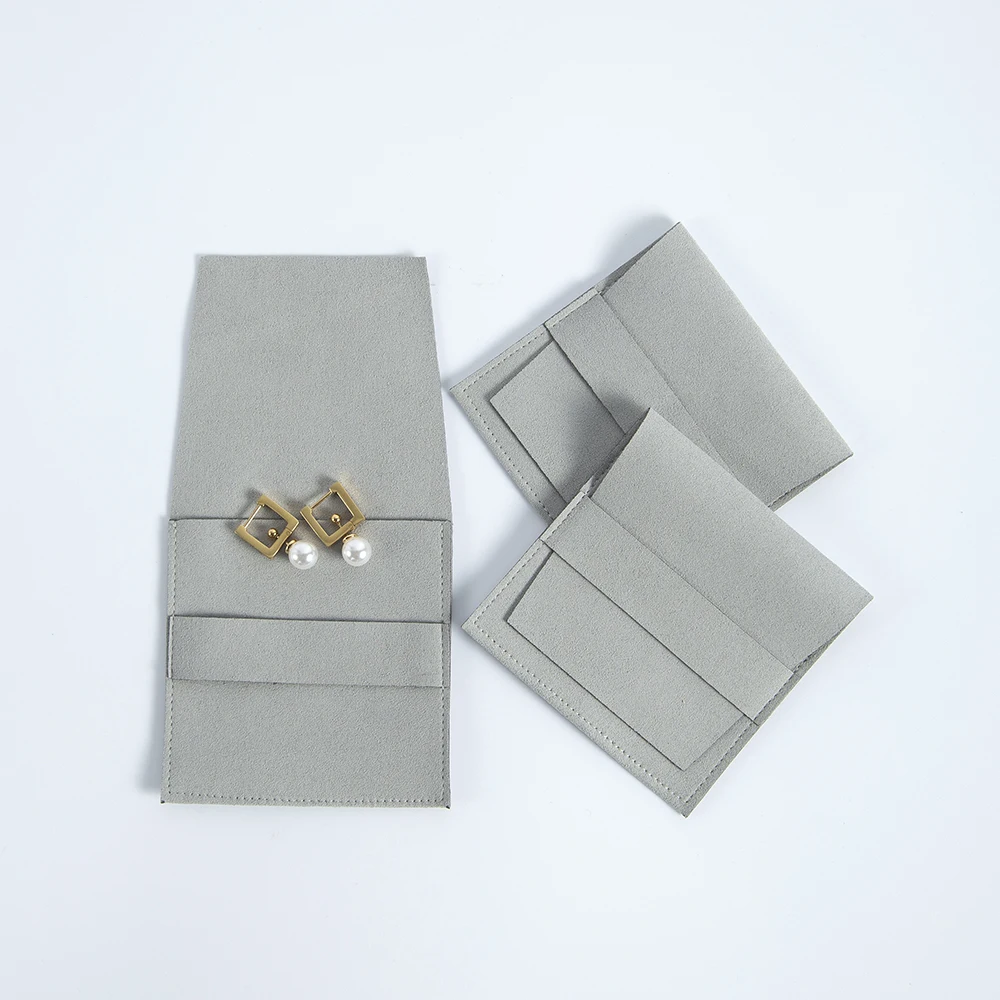 Folded Microfiber Velvet Bag Small Chic Jewelry Pouches for Wedding Ring Earrings Necklace Christmas New Year Presents Packaging