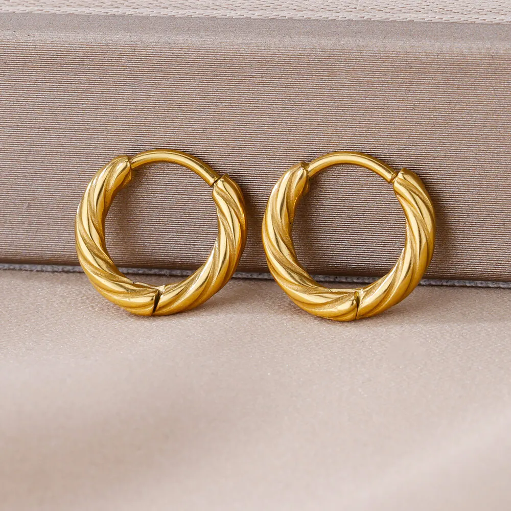 Vintage Round Twisted Earrings Stainless Steel Gold Plated