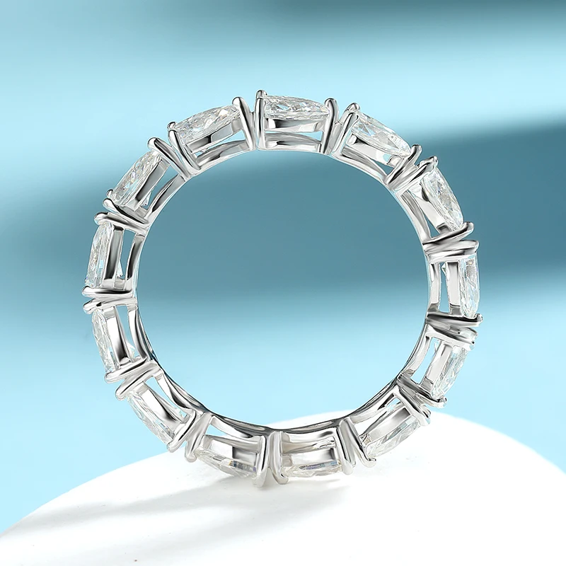 TFGLBU New 3*5mm Pear Cut Moissanite Diamond Eternity Band with Gra Certificate 925 Silver Stackable Wedding Rings for Women 6