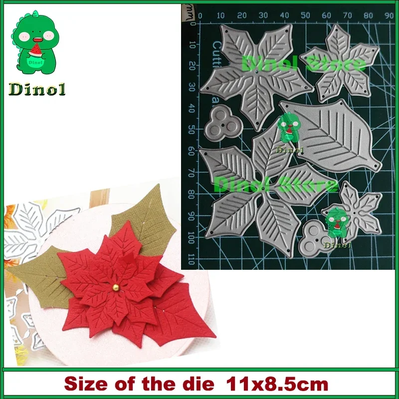 Christmas Poinsettia 3D Flowers Leaf Metal Cutting Dies Stencils DIY Scrapbooking Cards Making Embossing Handmade Craft Die 2024