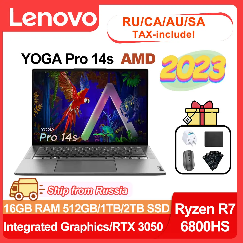 레노버 요가 프로 14s 노트북 2022, AMD 라이젠 R7 6800HS, 14.5 인치, 16GB RAM, 512G, 1T, 2T SSD, 통합 그래픽, RTX 3050, 120Hz 노트북
