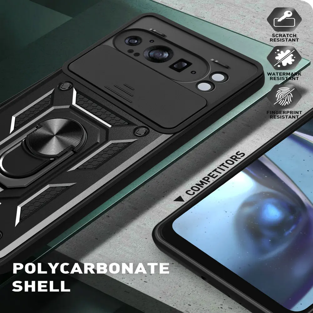 Magnetic Back Case with Armor Camera Slide Ring Cover