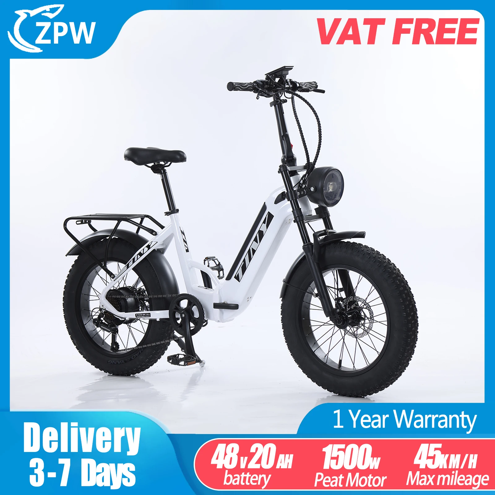 

ZPW 1500W Ebike Oil Brake Electric Bicycle 20 Inch Unisex 4.0 Fat Tires Ebike 48V 20AH Lithium Battery 45KM/H Mountain bike