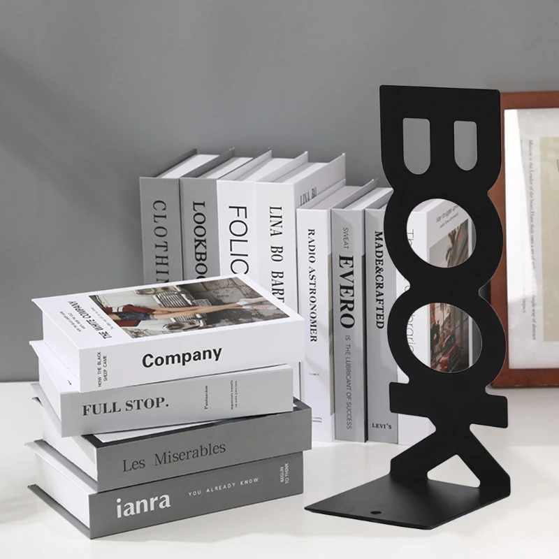 Ceative Hollow-out BOOK Letters Bookend Set of 2 Metal Book Stand Magazine Book Holder for Home Office book holder,book stand