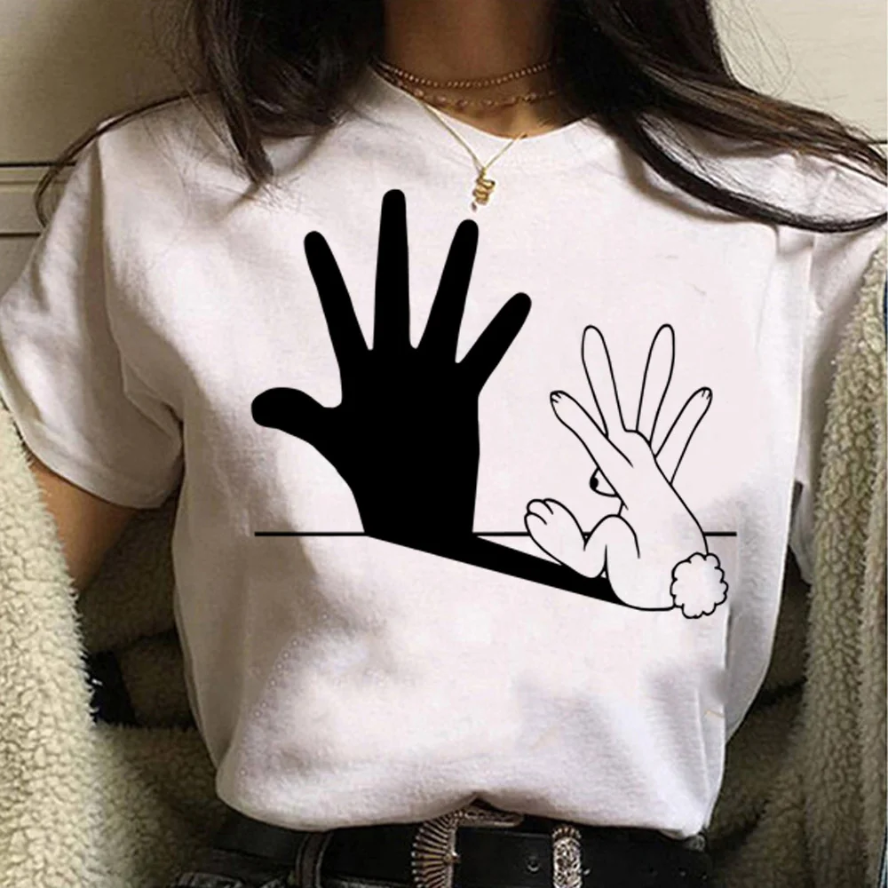 

Rabbit Hand Shadow top women harajuku manga t shirt girl 2000s graphic funny clothes