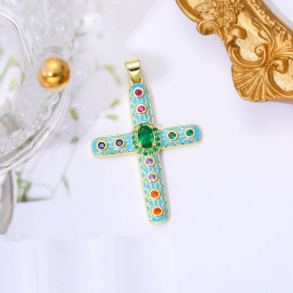 Juya 18K echtes Gold vergoldet DIY Handwerk Emaille Christian Kreuz Charms Anhänger für handgemachte Dekoration religiöse Schmuckherstellung – Detail 7