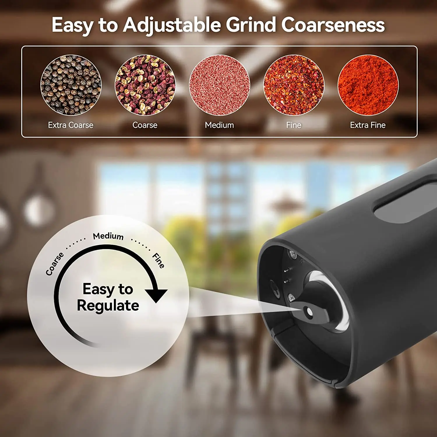 Kitchen Tools Electric Automatic Salt and Pepper Grinder Set Mill Refillable with Rechargeable Base 2 Adjustable Coarseness Mills LED Light