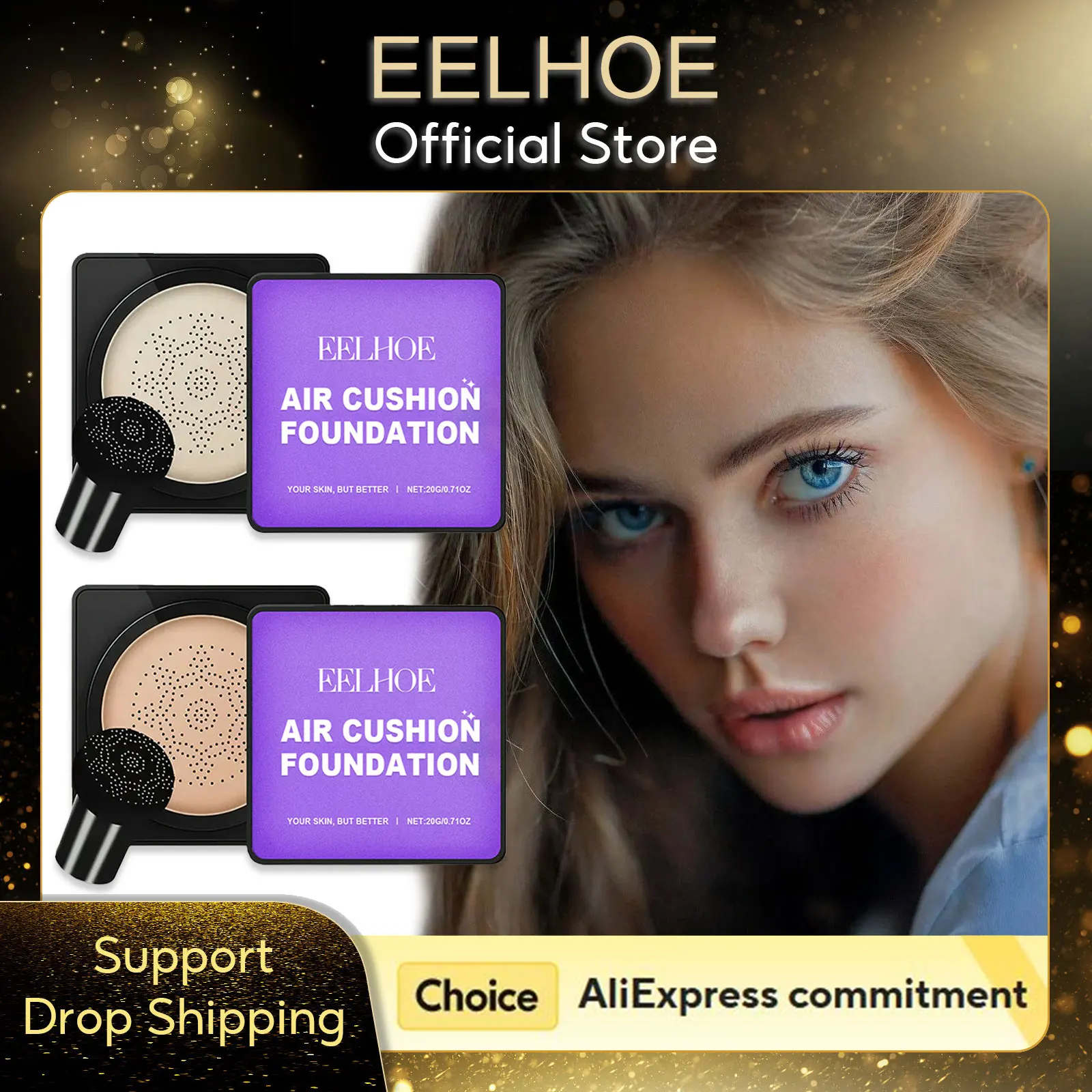EELHOE Mushroom Head Puff Cushion Foundation Oil Control Waterproof Sweatproof Concealer Full Coverage Air Cushion Foundation