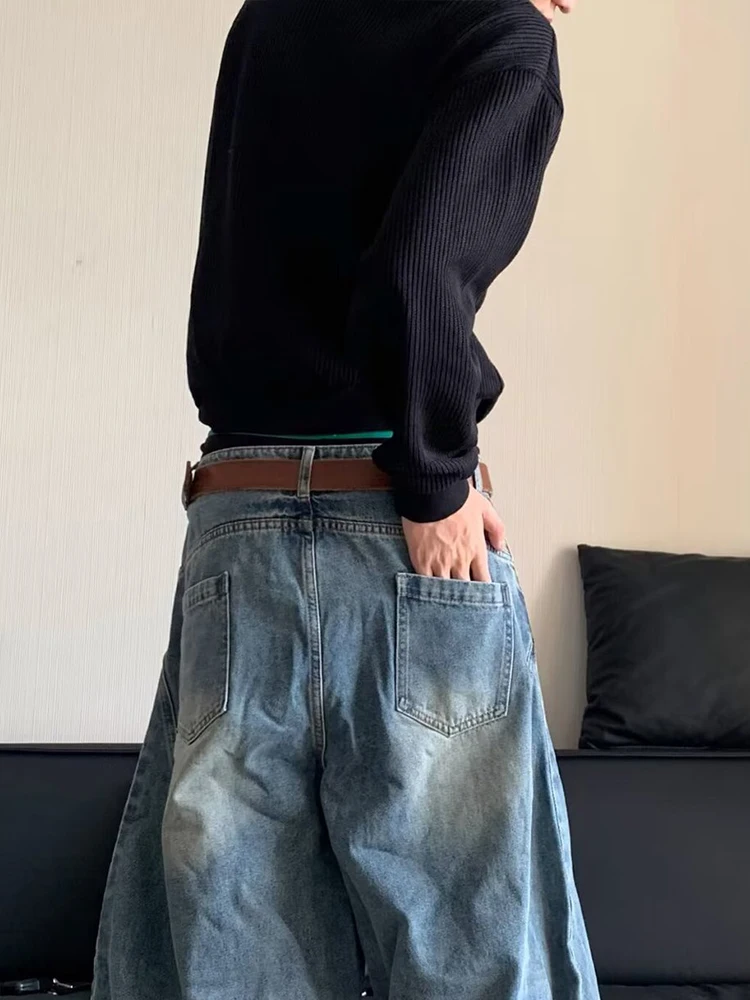 American Retro Washed Loose Straight Leg Jeans Men Trendy Brand Banana Wide Leg Pants Men Wide Leg Mop Pants 5