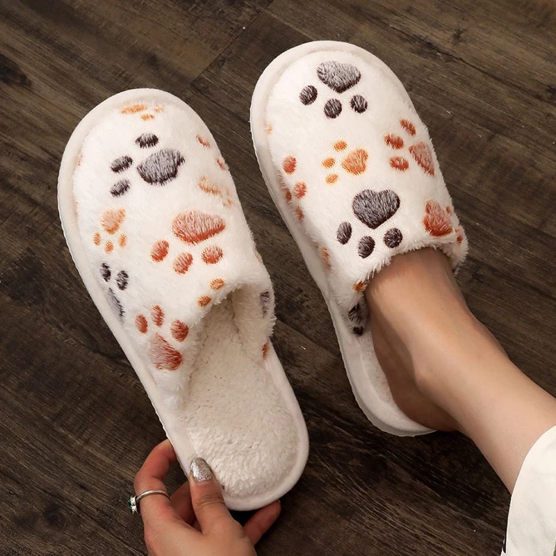 Cute Printed Cotton Slippers for Women Fluffy Soft Sole Indoor House Slipppers Woman 2025 Autumn Winter Closed Toe Plush Slides