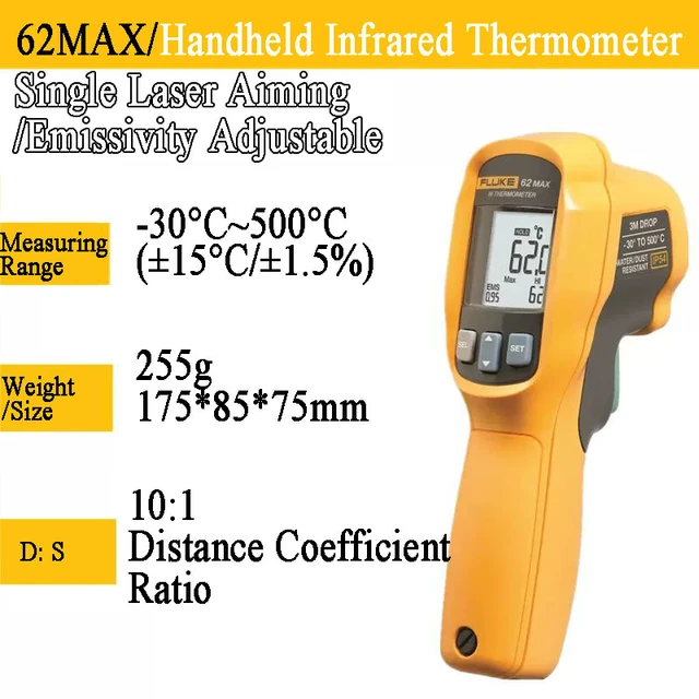 Handheld Thermometer, Fluke 62MAX+ IR Laser Thermometer