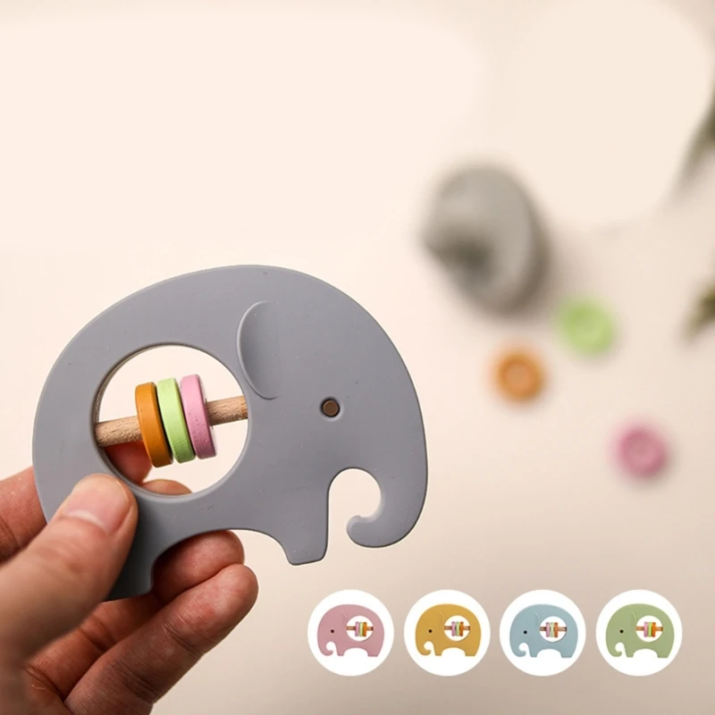 Elephant Rattle Teether for Baby BPA Free Teething Handbell Chewing Bracelet Toy for Toddler  Free Infant Chew Toy G99C