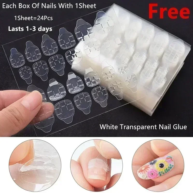 24Pcs/Box The Marbling Rendering Fake Nails Press on  False Nail Tips with Glue Sticker Nail Set    Art