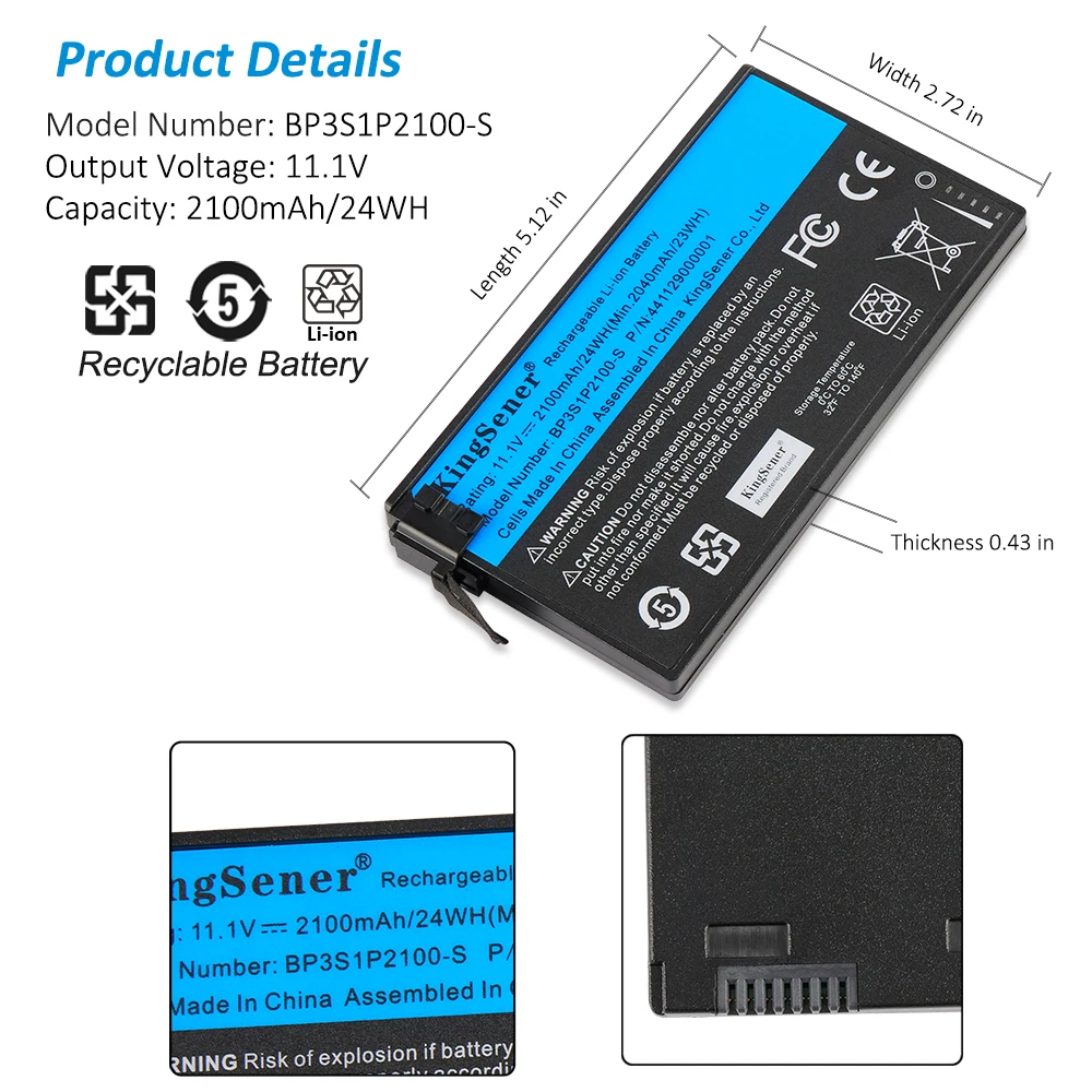 Bateria do Portátil Kingsener para Getac V110 Notebook Robusto Bp3s1p2100-s 2100mah 11.1v 24wh Células 441129000001 - Imagem 3