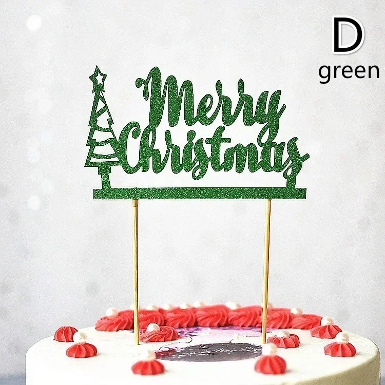 10 Pcs/lot Gold Red Merry Christmas Party Cake Toppers Decoration for Xmas Decoration Supplies