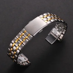 Elegant Stainless Steel Bracelet Watch Band with Secure Folding Clasp - 22mm (5 Flat Silver Gold)