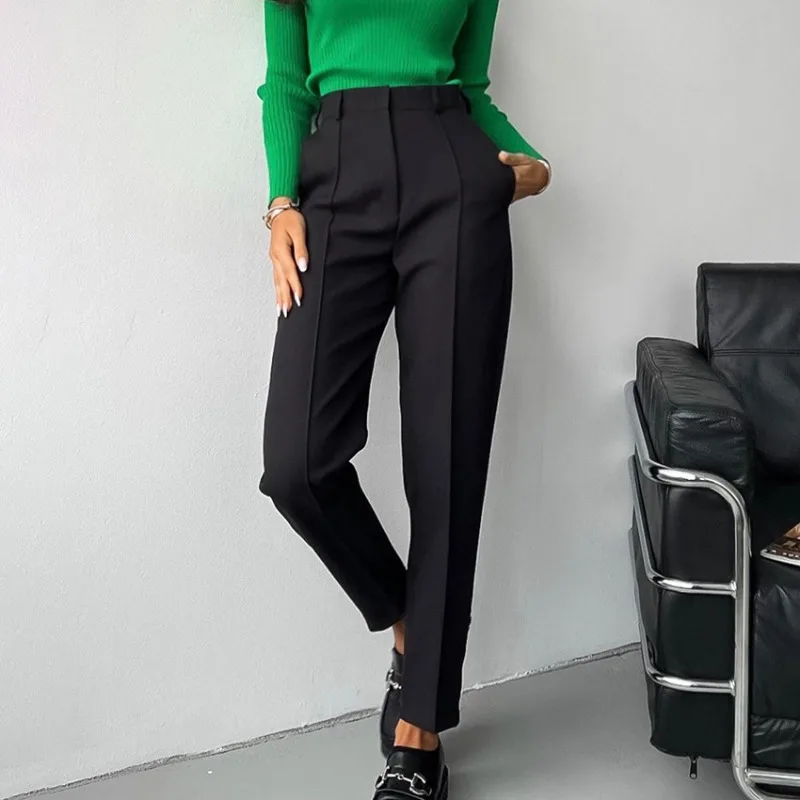 2024 Spring New Women's Clothing French Black Pants Temperament Commuting Fashion Slim High Waist Small Feet Trousers for Women