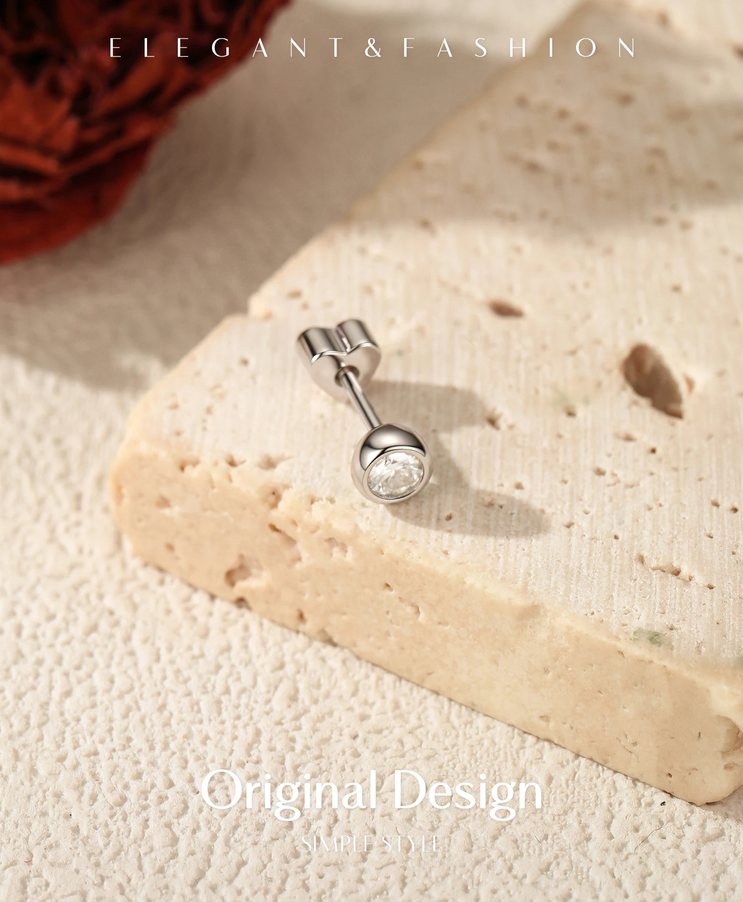 MODIAN Ohrstecker mit Moissanit-Fassung, 925er Sterlingsilber, kleine Herz-Schraubohrringe für Damen und Herren, edler Schmuck – Detail 6