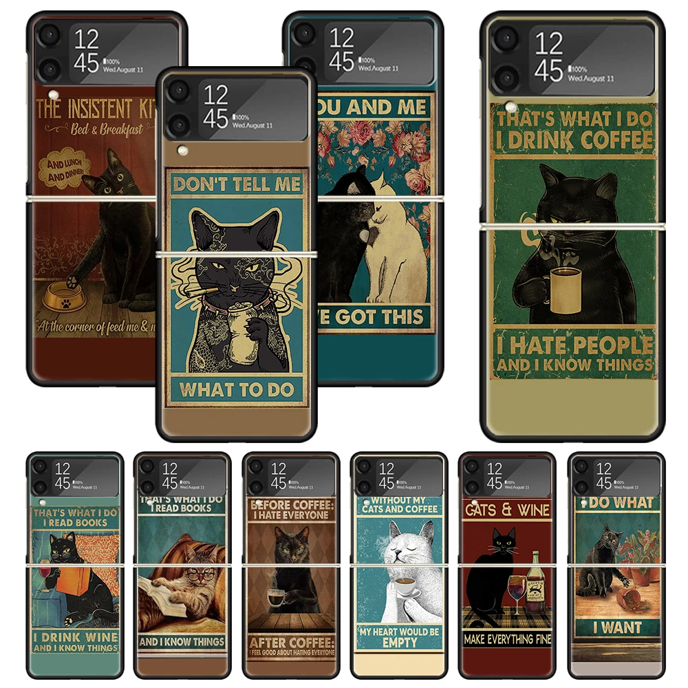 Funny Cat Poster Daily Life Print Case Per Samsung Galaxy Z Flip 3 4 5 5G Black Hard Cell Phone Shell Zflip3 Flip4 Flip5 Pattern