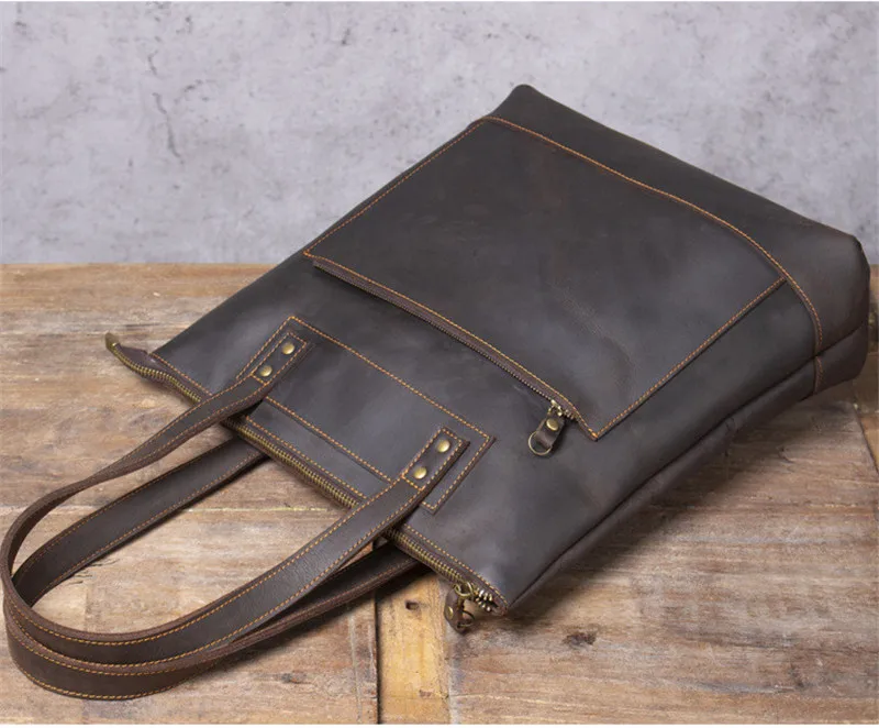 Vintage Natural Crazy Horse Rindsleder Herrenhandtasche Einfache lässige Tragetasche Echtes Leder Tägliche Arbeit 14-Zoll-Laptop-Umhängetasche – Detail 11