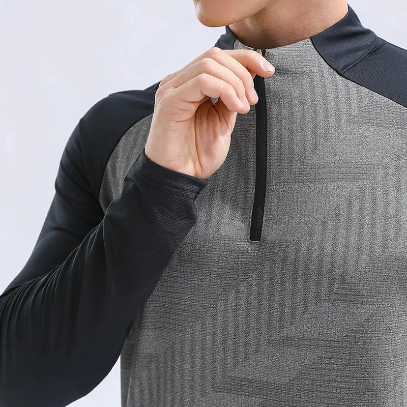 Men's Slim fit Workout Quarter Zip  Soccer T Quick Dry TOP Active athletic  Fitness running Wear Long Sleeve Shirts Lightweight