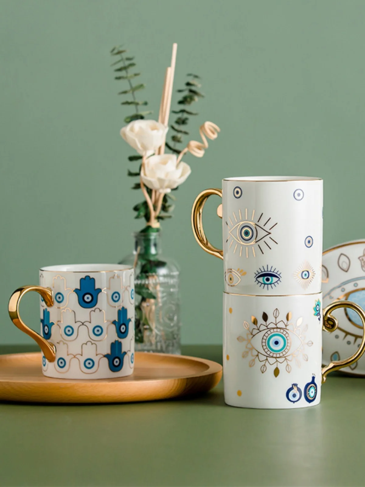 Creative Turkish Blue Devil's Eye Ceramic Mug Gold Ceramic Coffee Mug ...