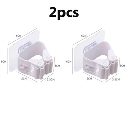 Wall-Mounted Bathroom Storage Rack with Self-Adhesive Mop and Broom Holder (White 2pcs)