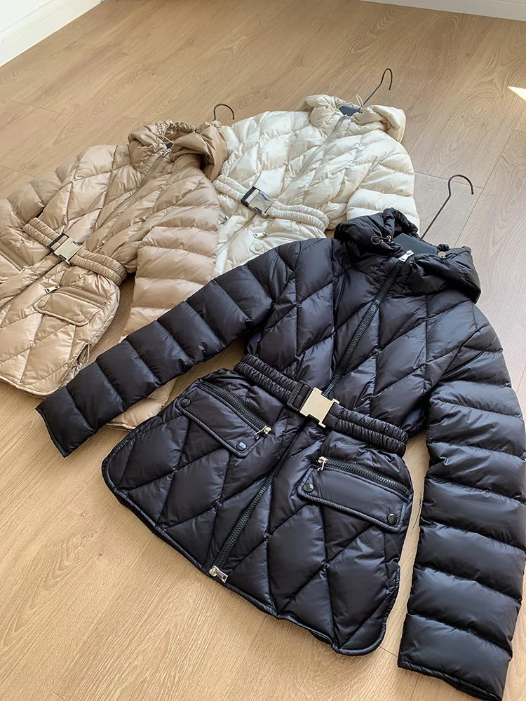 

Women Down Jacket Autumn Winter Slim Hoodded Jackets Thin White Duck Down Coat Women Short European Fashion 2023 New